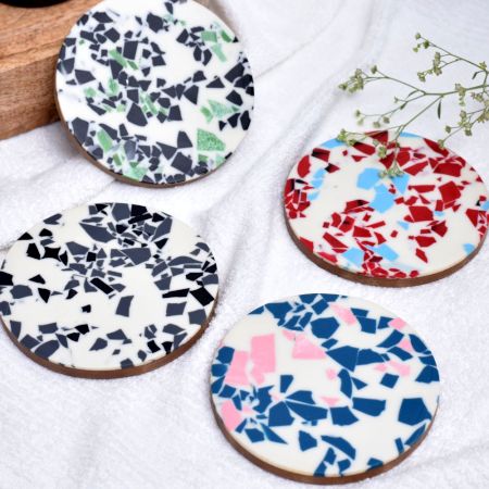 Handmade Terrazzo Multicolor Round Resin Set of 4 Decorative Table Coasters